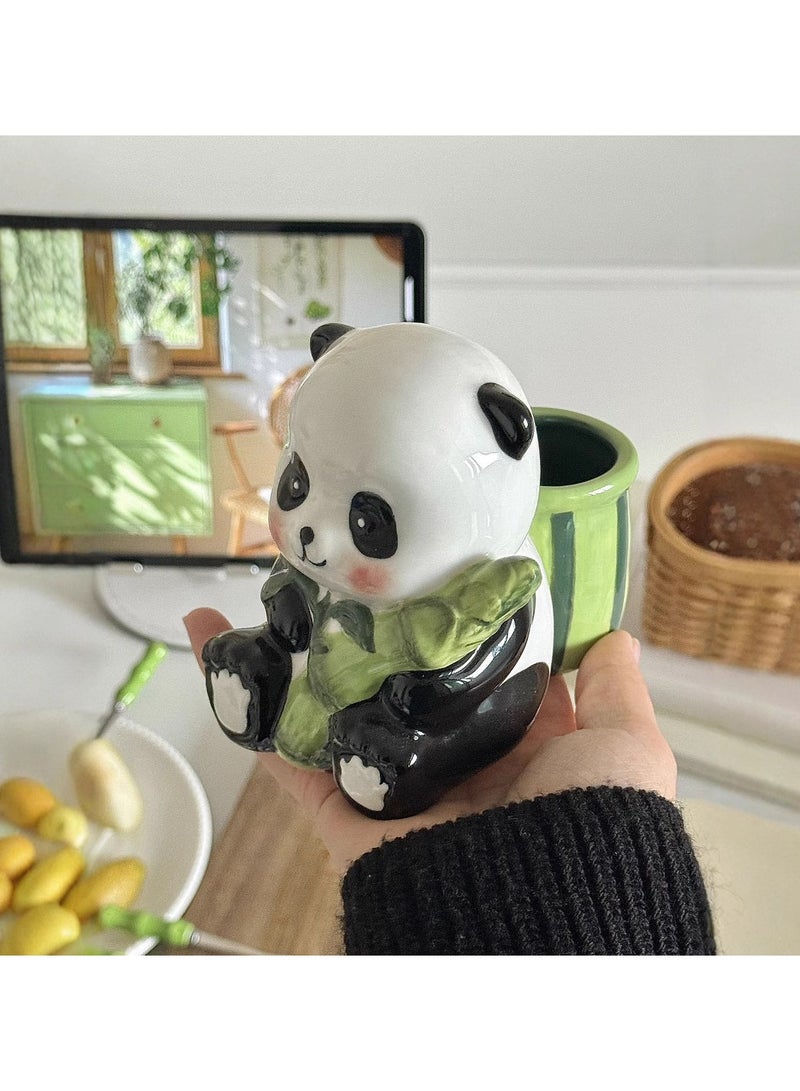 Panda Holding Bamboo Fruit Fork Set Cute Stainless Steel Dessert Cake Forks Bamboo Fruit Skewer Storage Jar - Image 2